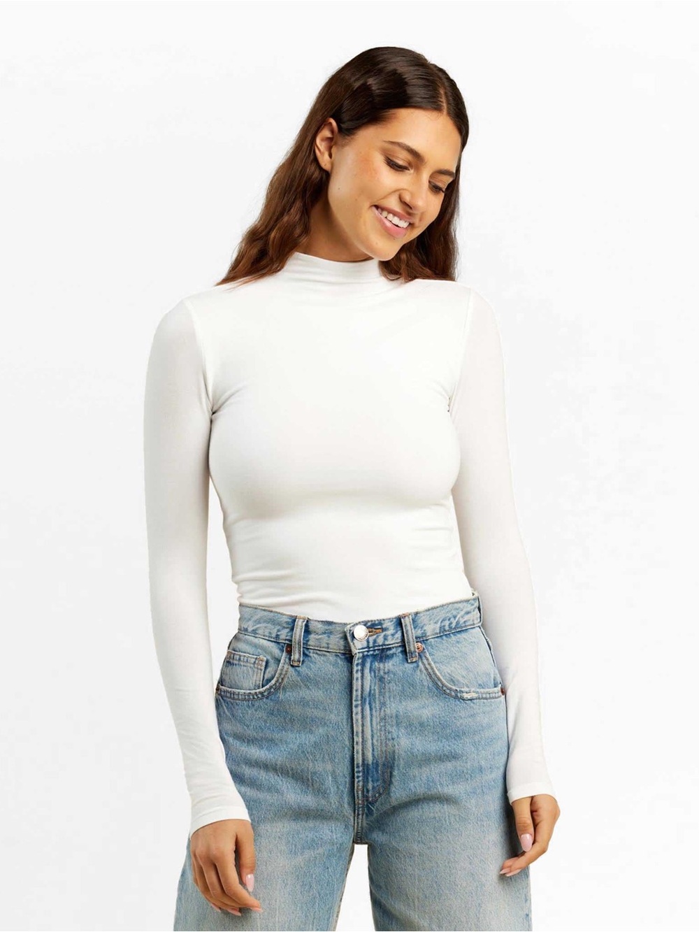 Nuuds White Essential Mock Neck Long Sleeve Top Size XS